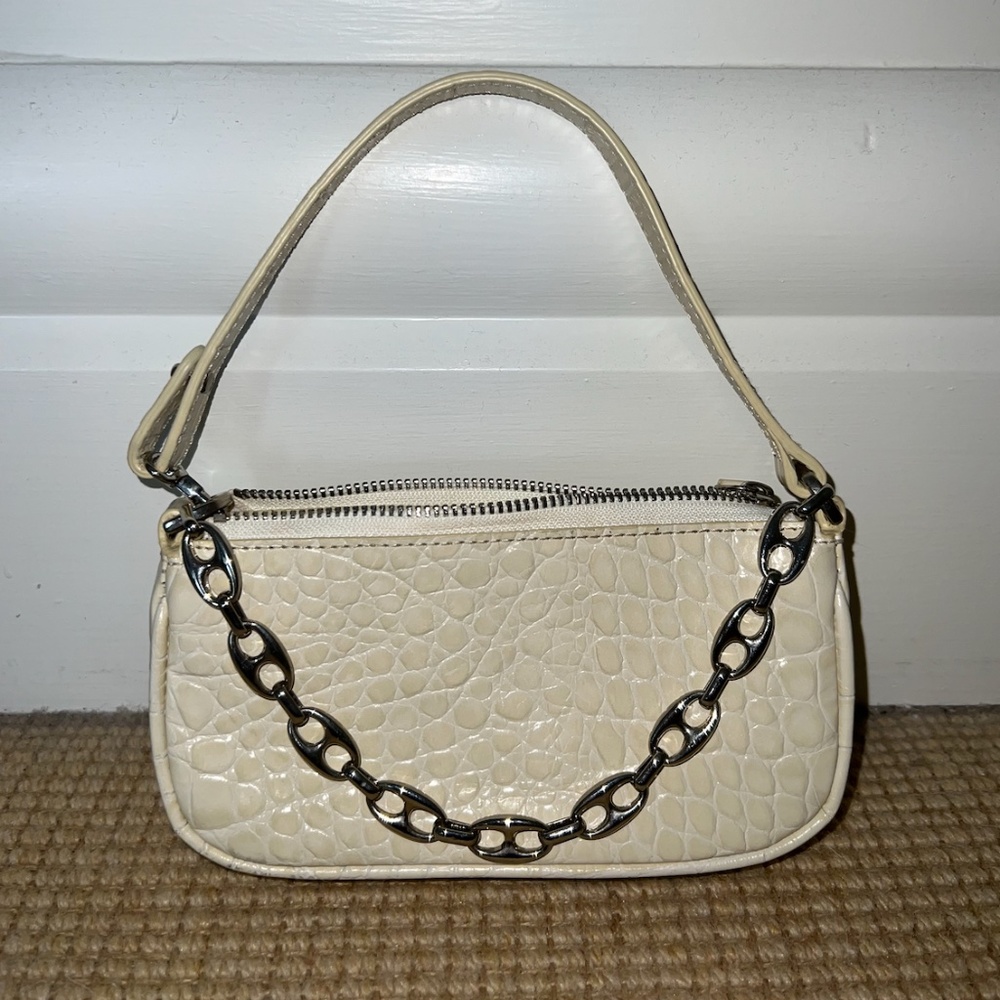 BY FAR: Off-White Croc Rachel Mini Bag
